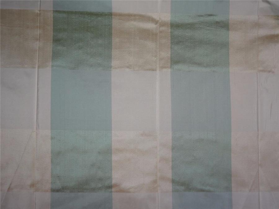 SILK DUPIONI SHADES OF GREEN/CREAM,GOLD PLAIDS FABRIC 54" wide DUP#C39[3]