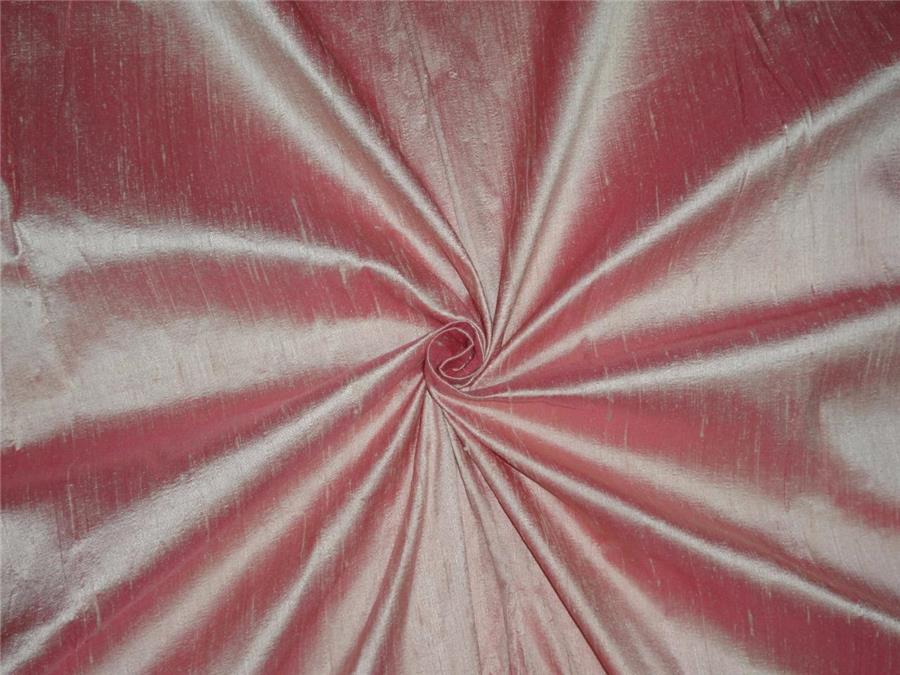 100% pure silk dupion fabric peachy pink x golden cream colour 54" wide with slubs MM60[4]