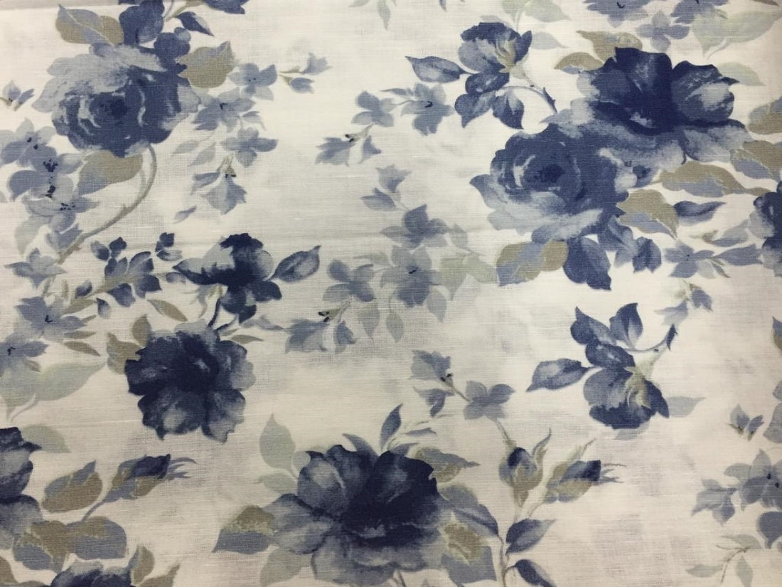 100% linen Beautiful Blue Grey and White Floral Print Fabric 58" wide[11671]