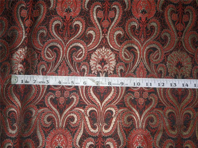 Heavy Silk Brocade fabric Black, Red X Metallic Copper Color 44&quot;