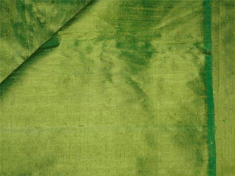 100%PURE SILK DUPIONI FABRIC PISTACHIO GREEN X DEEP GREEN 54&quot;WITH SLUBS*