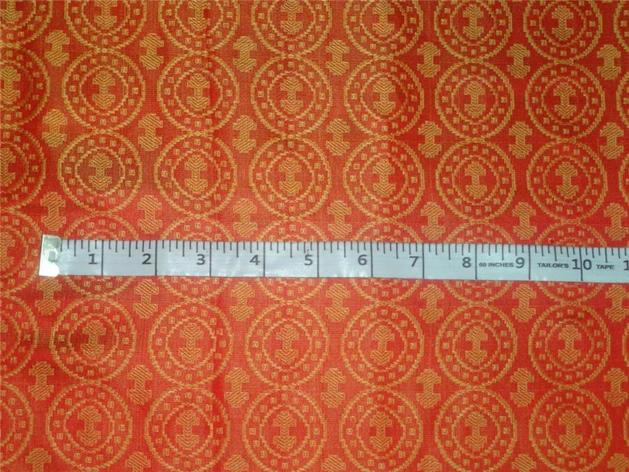 100% Pure Silk Brocade fabric Reddish Orange X Yellow Color 44" wide Bro464[5]