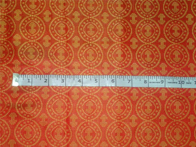 100% Pure Silk Brocade fabric Reddish Orange X Yellow Color 44" wide Bro464[5]