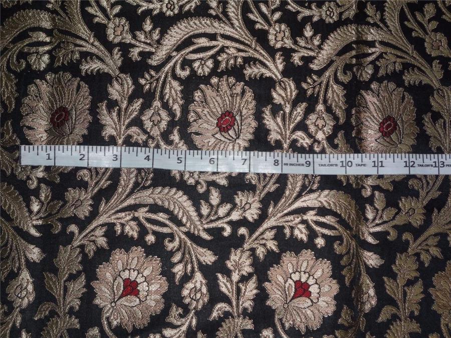 Heavy Silk Brocade fabric Black,Red X Gold Color 44&quot;