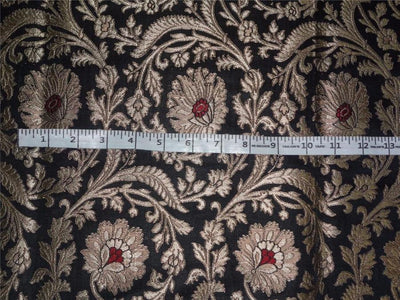 Heavy Silk Brocade fabric Black,Red X Gold Color 44&quot;