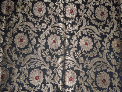 Heavy Silk Brocade fabric Black,Red X Gold Color 44&quot;