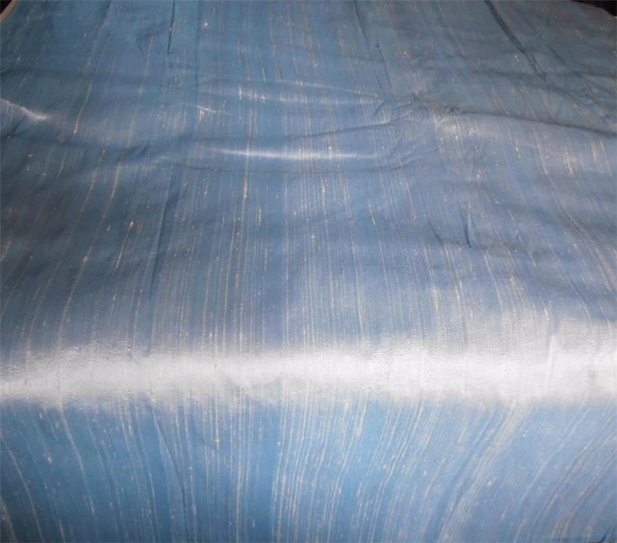 100% PURE SILK DUPIONI FABRIC DUSTY BLUE X IVORY SHOT COLOR 54" wide MM65[5]