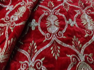 Embroidered Christmas red color Micro Velvet Fabric ~ 44" wide