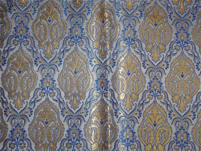 HEAVY SILK BROCADE FABRIC IVORY, BLUE X METALLIC GOLD COLOR 36" wide BRO491[4]