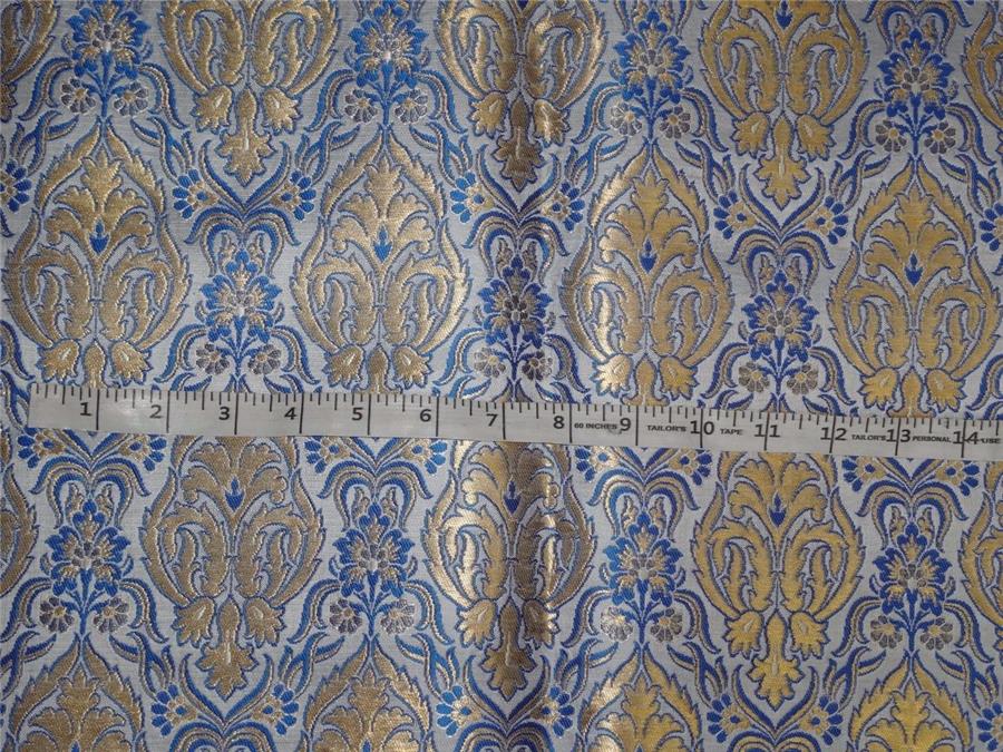 HEAVY SILK BROCADE FABRIC IVORY, BLUE X METALLIC GOLD COLOR 36" wide BRO491[4]