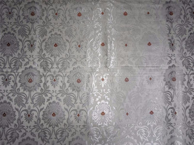 HEAVY SILK BROCADE FABRIC WHITE, METALLIC SILVER X BROWN COLOR 36" wide BRO491[2]