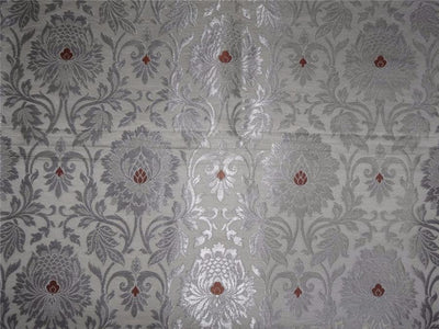 HEAVY SILK BROCADE FABRIC WHITE, METALLIC SILVER X BROWN COLOR 36" wide BRO491[2]