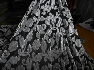 Devore Burnout Velvet fabric Black and grey floral 60" wide [5595]