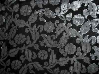 Devore Burnout Velvet fabric Black and grey floral 60" wide [5595]