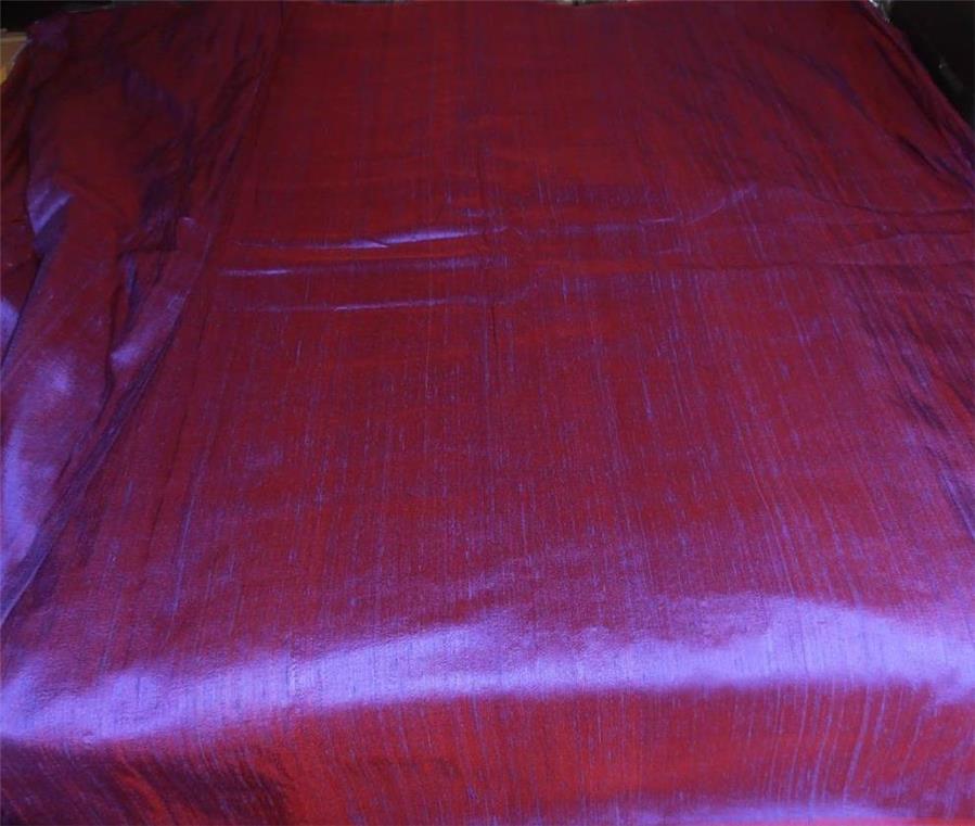 100% PURE SILK DUPION FABRIC PURPLE X RED colour 44" wide WITH SLUBS MM38[2]