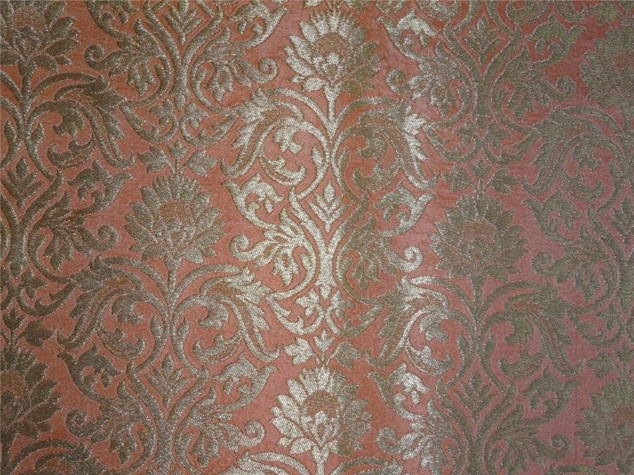 HEAVY BROCADE FABRIC PEACH X METALLIC GOLD COLOR 36" WIDE BRO497[3]