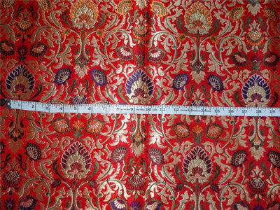 HEAVY BROCADE FABRIC RED X METALLIC GOLD WITH MULTI COLOR 36" WIDE BRO497[RED][4]