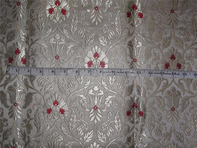 SILK BROCADE FABRIC IVORY, WINE X METALLIC GOLD COLOR 36" WIDE BRO499[2]