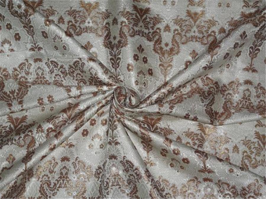 Heavy Silk Brocade Fabric Ivory x Metallic Brown Color 36" WIDE BRO500[1]