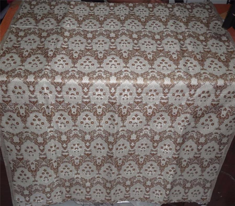 Heavy Silk Brocade Fabric Ivory x Metallic Brown Color 36" WIDE BRO500[1]