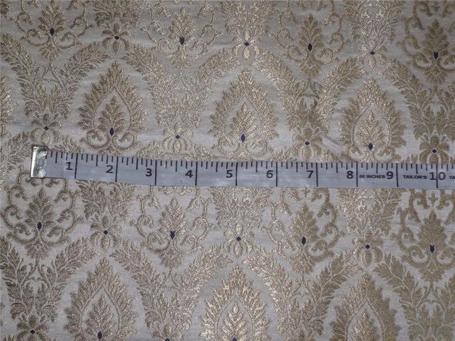 HEAVY SILK BROCADE FABRIC CREAM,NAVY BLUE X METALLIC BROWN COLOR 36" WIDE BRO500[2]