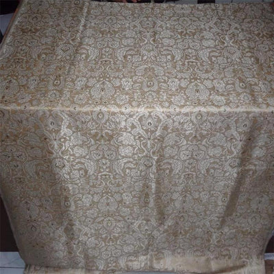 HEAVY SILK BROCADE FABRIC BEIGE,IVORY,GREEN X METALLIC BROWN COLOR 36" WIDE BRO500[3]