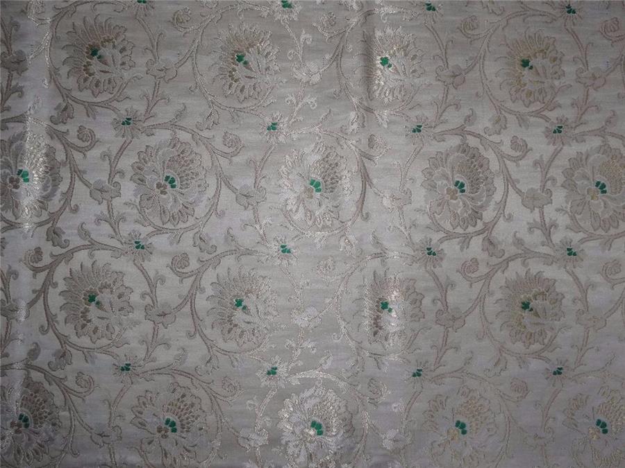 heavy silk brocade fabric ivory,green x metallic brown color 36" wide BRO500[4]