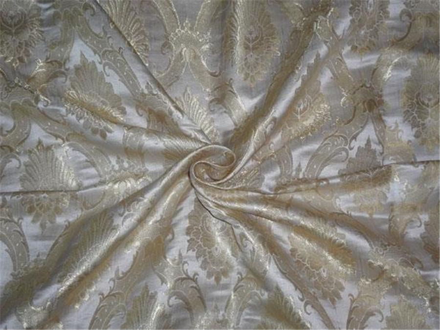 Heavy Silk Brocade Fabric Ivory x Metallic Brown Color 36" wide BRO498[3]