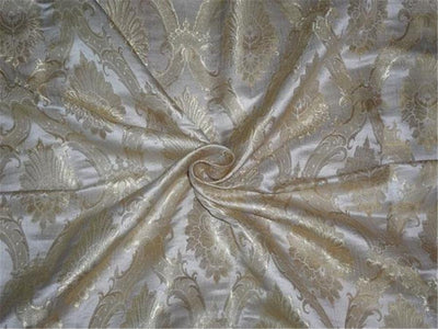 Heavy Silk Brocade Fabric Ivory x Metallic Brown Color 36" wide BRO498[3]