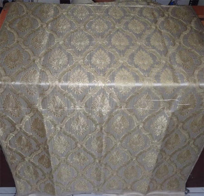 Heavy Silk Brocade Fabric Ivory x Metallic Brown Color 36" wide BRO498[3]