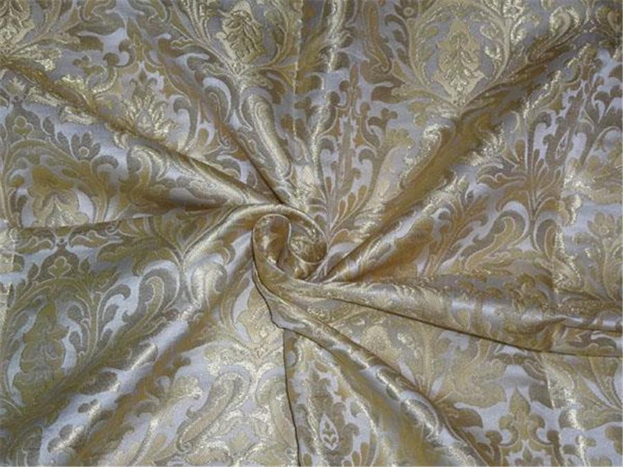 Heavy Silk Brocade Fabric Ivory x Metallic Brown Color 36