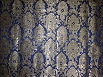 Heavy Silk Brocade Fabric Navy Blue x Metallic Gold Color 36" WIDE BRO502[1]