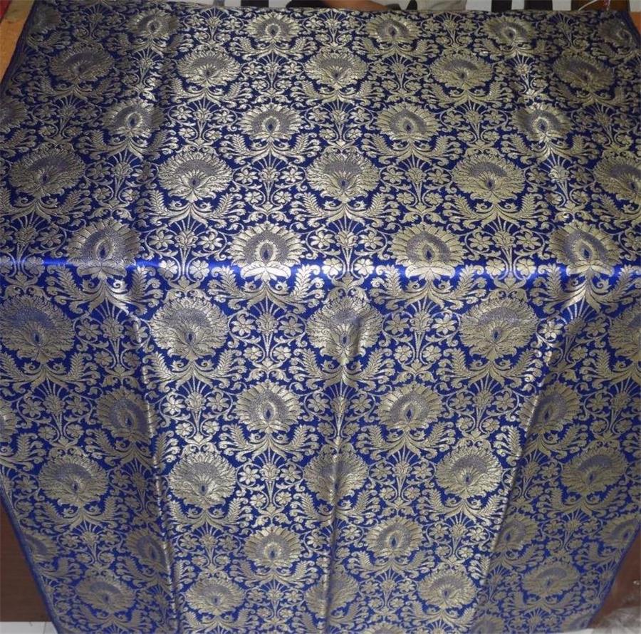 Heavy Silk Brocade Fabric Royal Blue x Metallic Gold Color 36" WIDE BRO502[2]