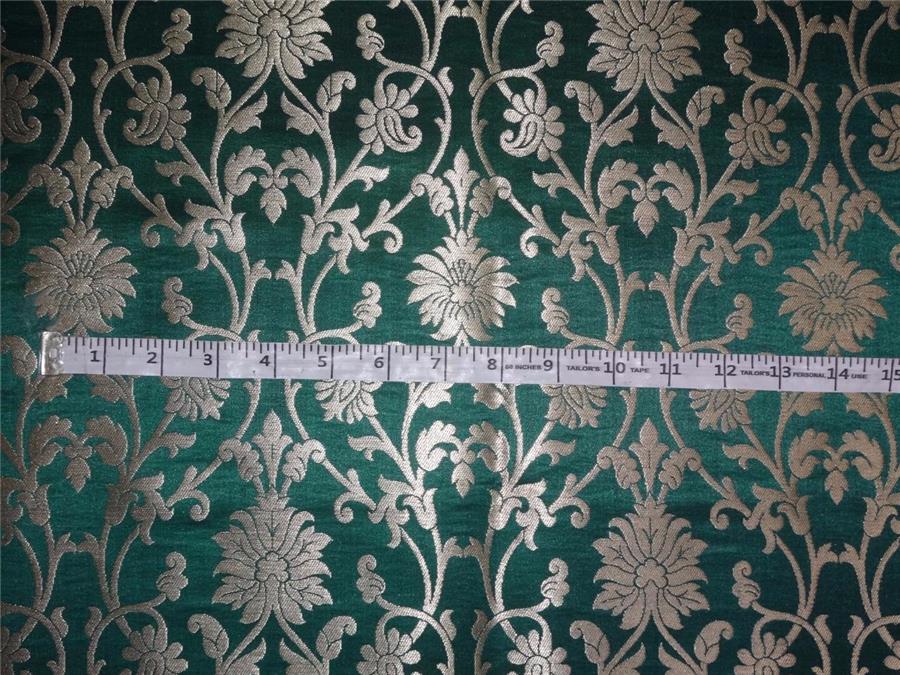 Heavy Silk Brocade Fabric Dark Bottle Green x Metallic Gold Color 36" WIDE BRO502[3]