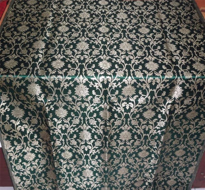 Heavy Silk Brocade Fabric Dark Bottle Green x Metallic Gold Color 36" WIDE BRO502[3]