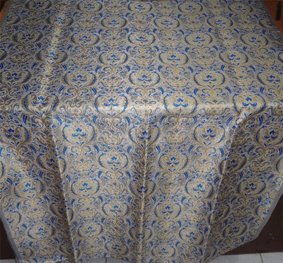 Heavy Silk Brocade Fabric Grey, Blue x Metallic Gold Color 36" WIDE BRO504[1]