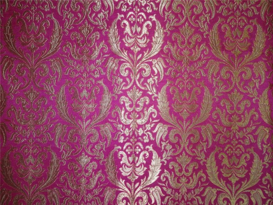 Heavy Silk Brocade Fabric Hot Pink x Metallic Gold Color 36" WIDE BRO504[3]