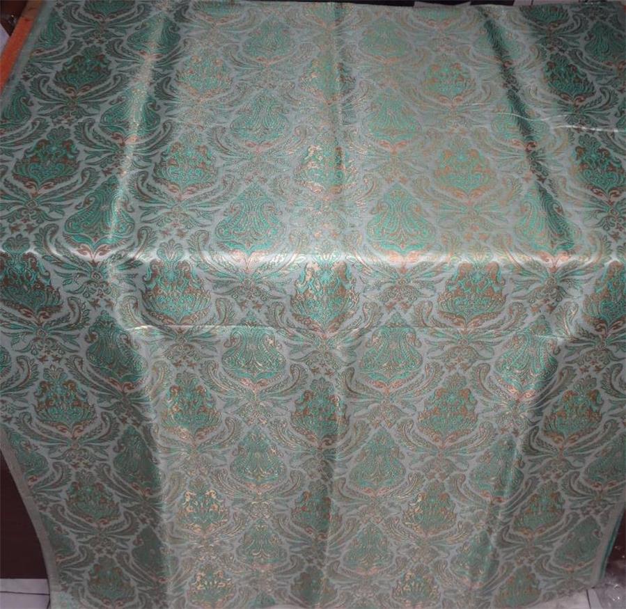 Heavy Silk Brocade Fabric Sea Green x Metallic Gold Color 36" WIDE BRO505[1]