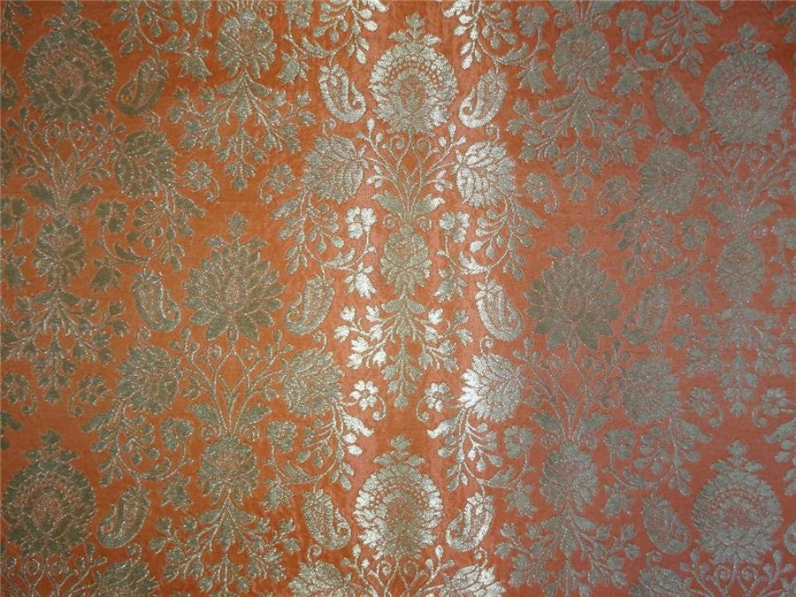 Heavy Silk Brocade Bright Peach x Metallic Gold Color 36" WIDE BRO506[1]