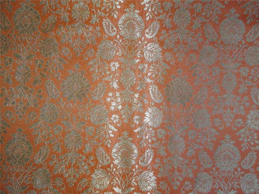 Heavy Silk Brocade Bright Peach x Metallic Gold Color 36" WIDE BRO506[1]