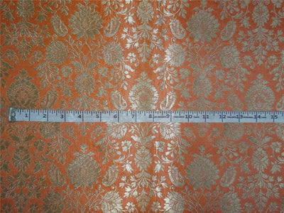 Heavy Silk Brocade Bright Peach x Metallic Gold Color 36" WIDE BRO506[1]