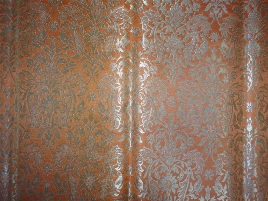 Heavy Silk Brocade Peach x Metallic Gold Color 36" WIDE BRO507[4]