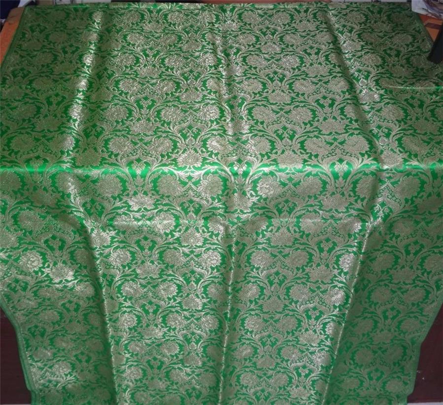 Heavy Silk Brocade Fabric Green x Metallic Gold Color 36" wide BRO508[3]