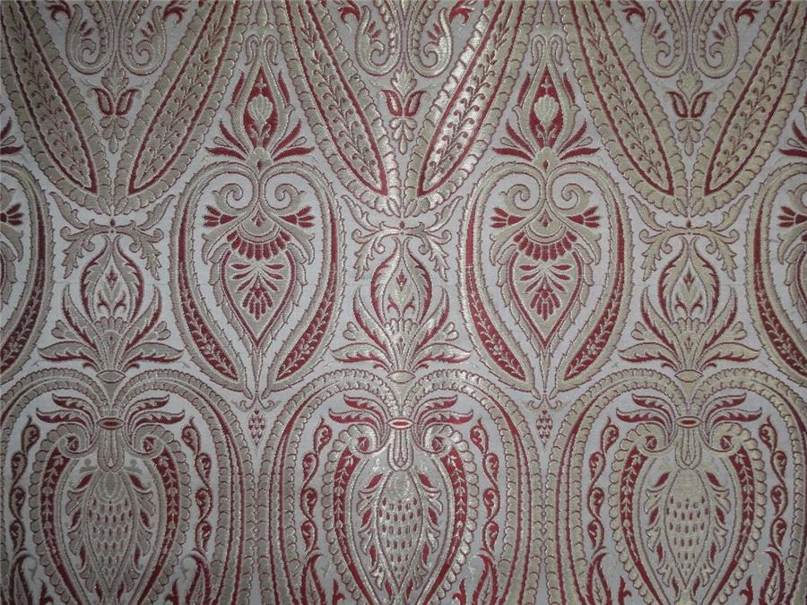 Heavy Silk Brocade Fabric Red, Ivory x Metallic Gold Color 36" wide BRO509[1]