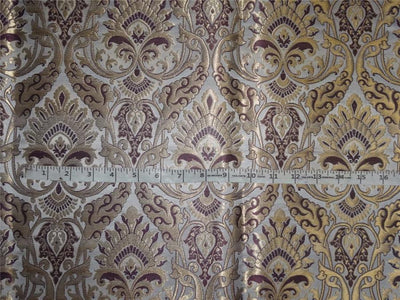 Heavy Silk Brocade Fabric Aubergine, Ivory x Metallic Gold Color 36" wide BRO509[3]