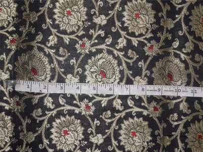 Heavy Silk Brocade Fabric Black, Red x Metallic Gold Color 36" wide BRO511[2]