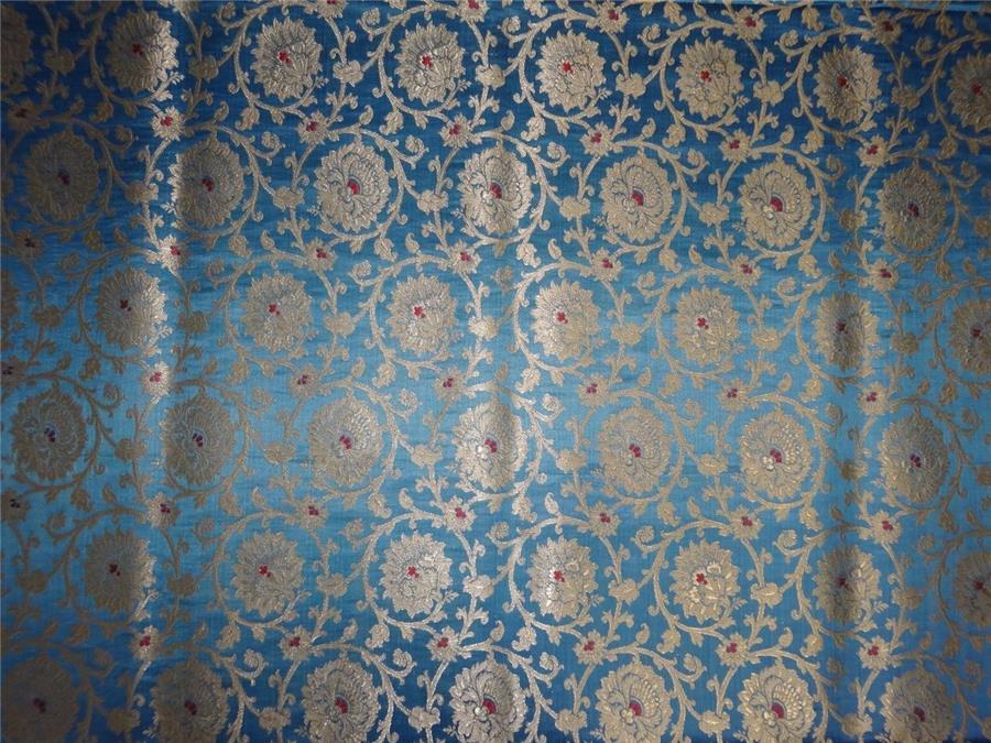 Heavy Silk Brocade Fabric Blue, Red x Metallic Gold Color 36" wide BRO511[3]