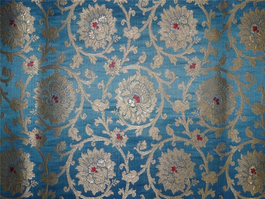 Heavy Silk Brocade Fabric Blue, Red x Metallic Gold Color 36" wide BRO511[3]