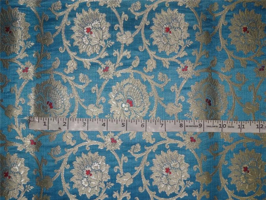 Heavy Silk Brocade Fabric Blue, Red x Metallic Gold Color 36" wide BRO511[3]