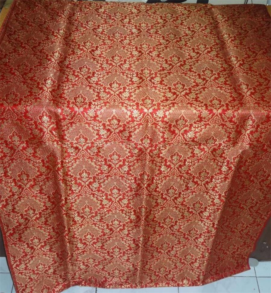 Heavy Silk Brocade Fabric Blood Red X Metallic Gold Color 36" wide BRO512[2]